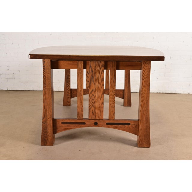 Stickley Style Mission Oak Arts & Crafts Extension Dining Table, Newly Refinished For Sale - Image 12 of 13