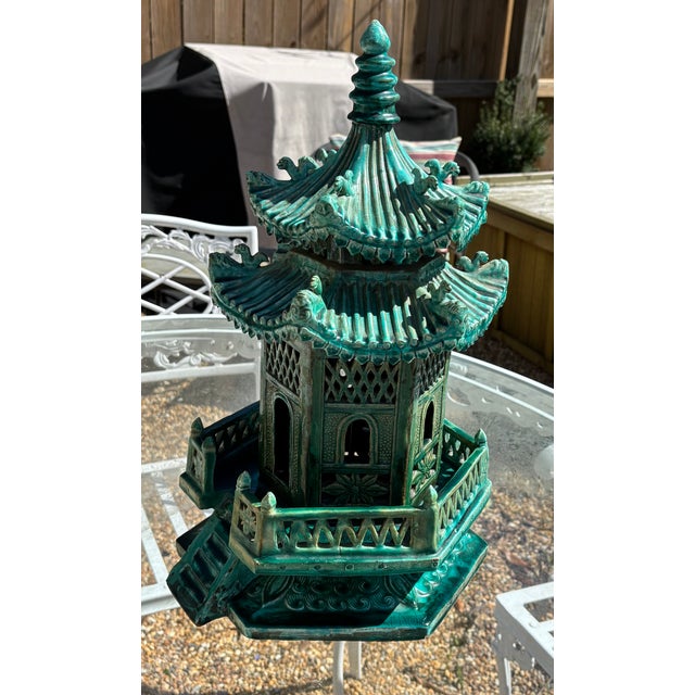 Vintage Large Scale Palm Beach Style Green Glazed Pagoda Centerpiece For Sale In Little Rock - Image 6 of 18