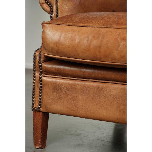 English Sheepskin Wing Armchair in Light Cognac Color For Sale - Image 12 of 13