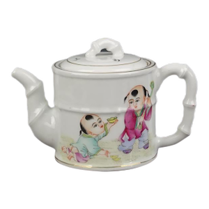 Chinese Vintage Porcelain Tea Pot China Famille Rose Porcelain Tea Pot Hand Painted Children Pattern