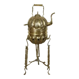 Moroccan Brass Tea Kettle on Stand Handcrafted in Fez Morocco 1930