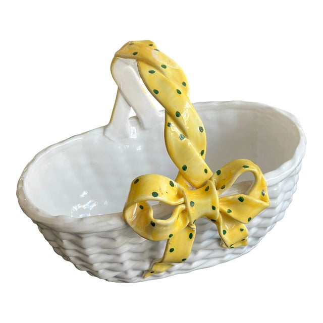 Vintage Casa Fina Portugal White Ceramic Easter Basket For Sale