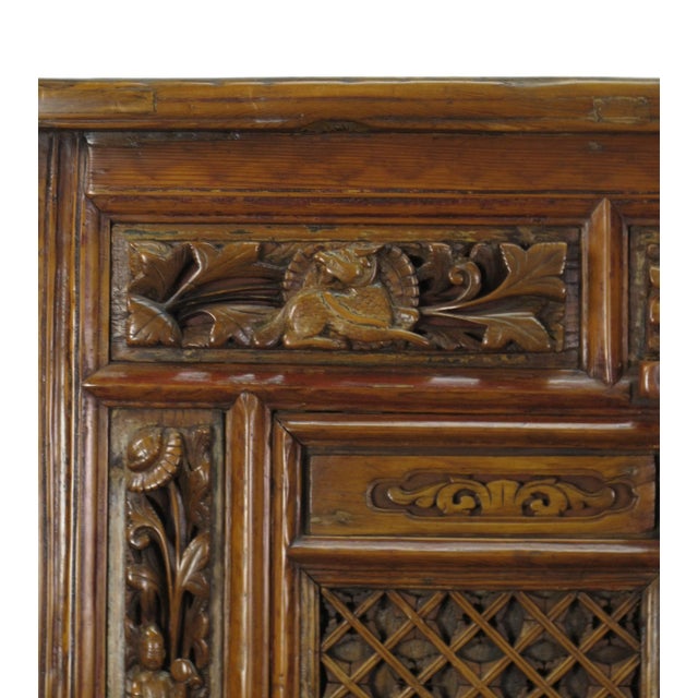 Brown Hand Carved Chinese Antique Cabinet For Sale - Image 8 of 13