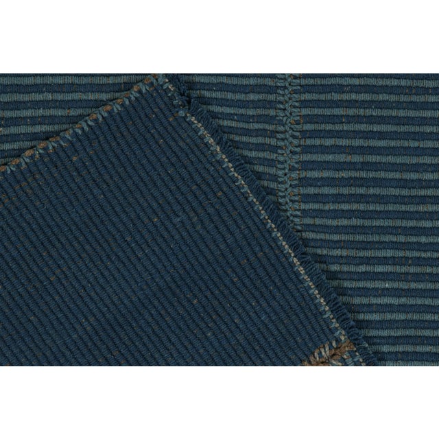 Textile Rug & Kilim’s Contemporary Kilim in Tones of Blue With Stripes and Brown Accents For Sale - Image 7 of 7