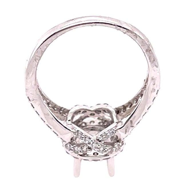 18 Karat White Gold Round Engagement Ring Setting Diamond Halo and Two Row Band For Sale - Image 4 of 11