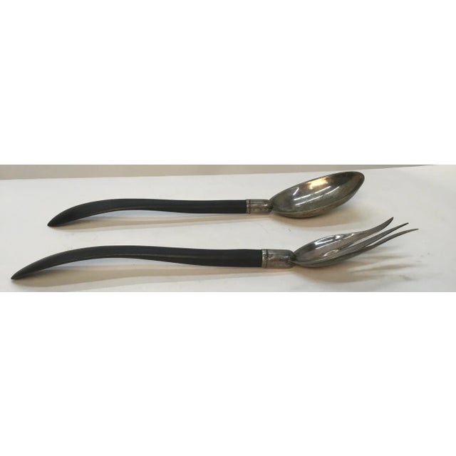 Antique Ebonized Handles Silver Plate Salad Serving Set. For Sale In Providence - Image 6 of 10