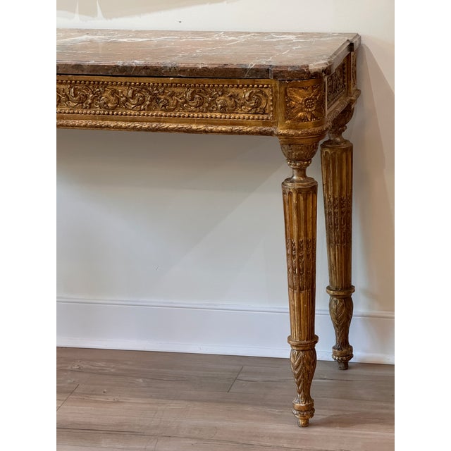 Late 18th Century Late 18th Century French Carved Giltwood Marble Top Console Table For Sale - Image 5 of 13