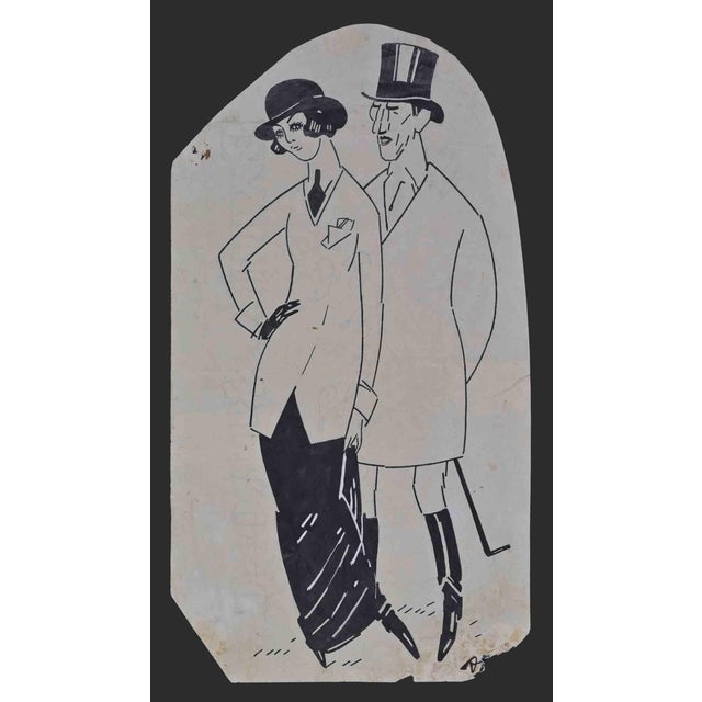 Unknown, Couple, Ink Drawing, Mid 20th Century For Sale