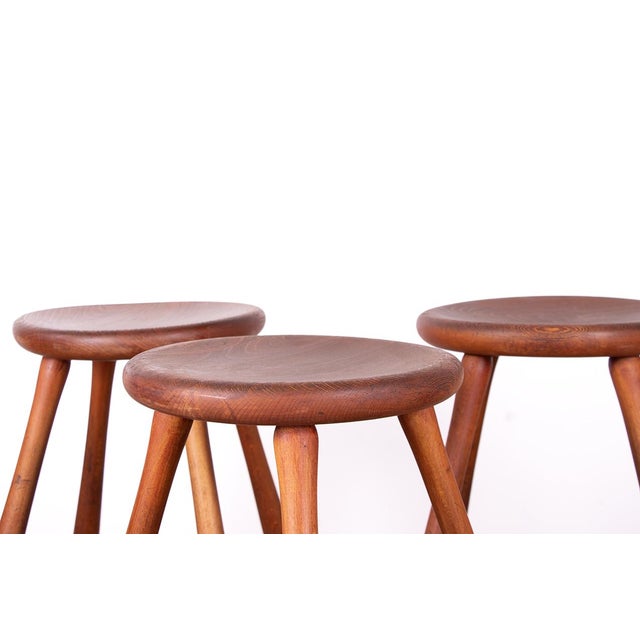 Vintage Beech and Molded Wood Stools in the style of Guillerme and Chambron, 1960s, Set of 6 For Sale - Image 9 of 18