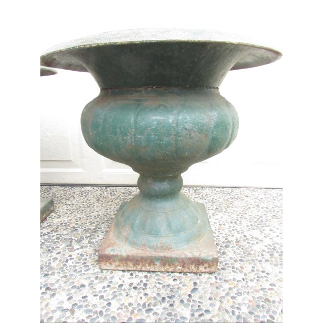 Pair of Antique French Medici Style Cast Iron Urns For Sale In San Francisco - Image 6 of 18