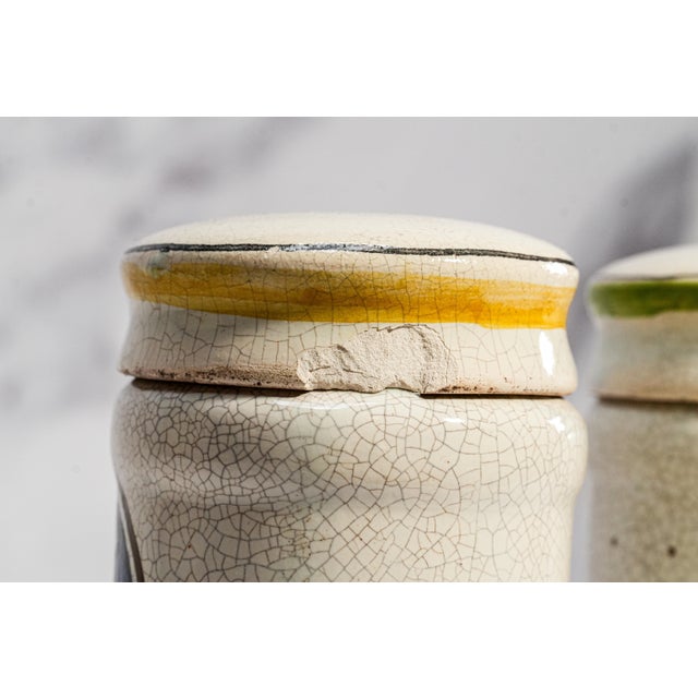 Ceramic Rare Pair Italian 19th Century Hand Painted Ceramic Antique Apothecary Lidded Jars Portrait Profiles For Sale - Image 7 of 18