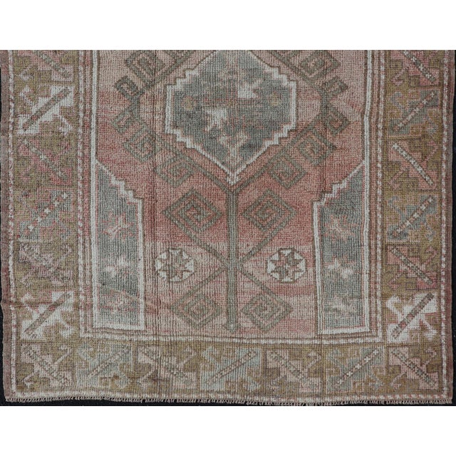 Textile Vintage Turkish Oushak Rug With Faded Rose, Olive Green 4' 2" X 5' 10" For Sale - Image 7 of 9