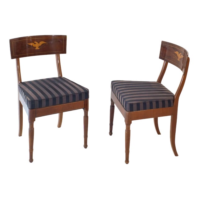 Set of Biedermeier Chairs with Intarsia Work Bird Motif For Sale