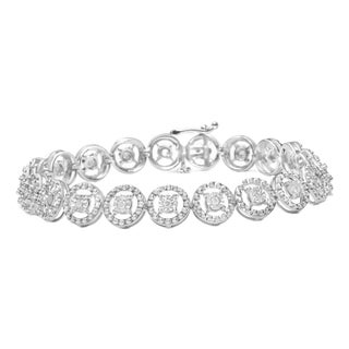 .925 Sterling Silver 1/2 Cttw Diamond Nested Circle Miracle Set Open Wheel 7" Fashion Link Bracelet (I-J Color, I3 Clarity) For Sale