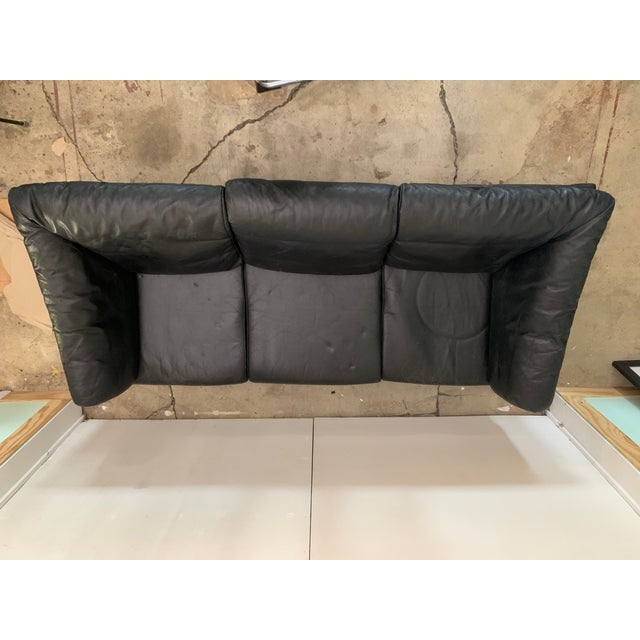 1960s Danish Mid-Century Three Seat Black Leather Sofa For Sale - Image 9 of 9