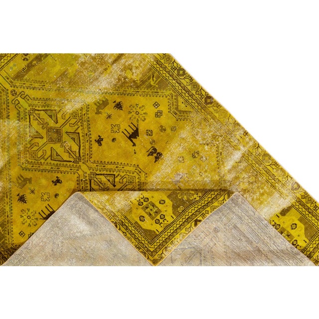 Tribal Vintage Distressed Turkish Handmade Yellow Tribal Wool Rug For Sale - Image 3 of 11
