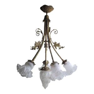 19thc French Antique Napoleon III Dore Bronze Flower Form Chandelier