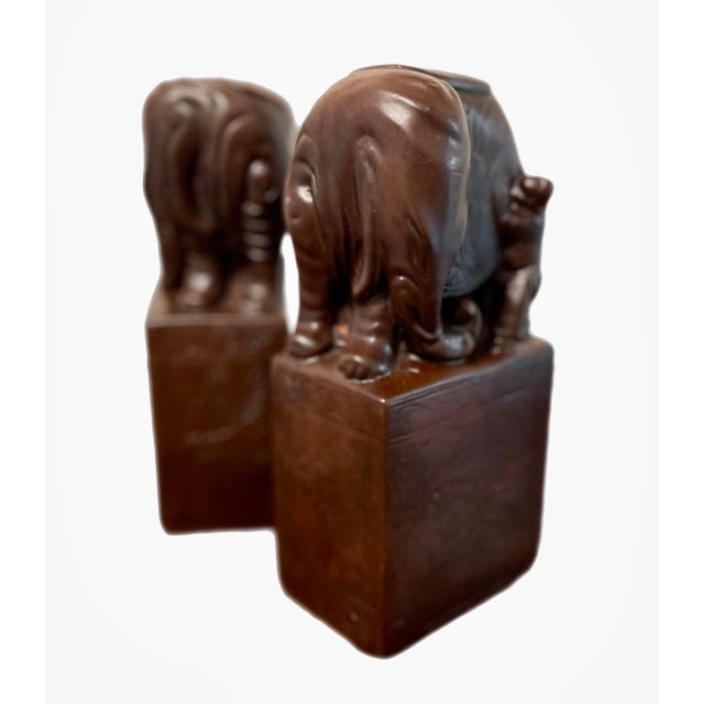 Mid 20th Century Chinoiserie Asian Elephant Incised Soapstone Bookends, a Pair For Sale - Image 5 of 9