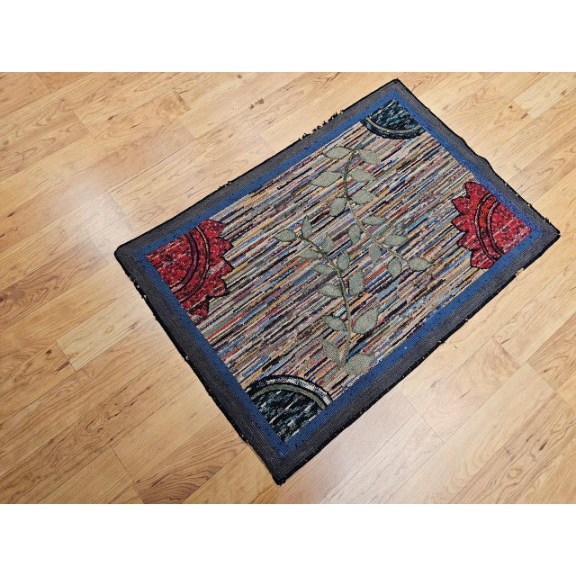 Vintage American Hand-Hooked Rug, Geometric Pattern, Wool & Cotton, American Folk Art, 3x4 For Sale - Image 9 of 18
