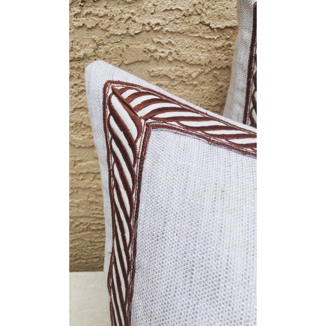 Traditional Banded Belgian Linen Pillows - a Pair. For Sale - Image 3 of 9