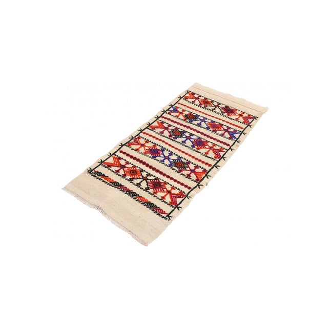 Mid-Century Modern Small Vintage Embroidered Kilim Rug - 1`11″ X 4`5″ Ft. For Sale - Image 3 of 6