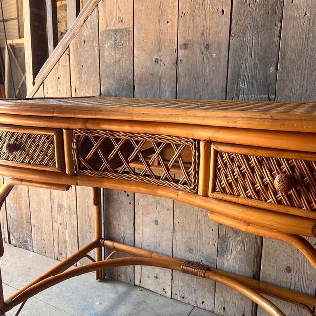 Bamboo and Wicker Dressing Table with Central Drawer For Sale - Image 5 of 6