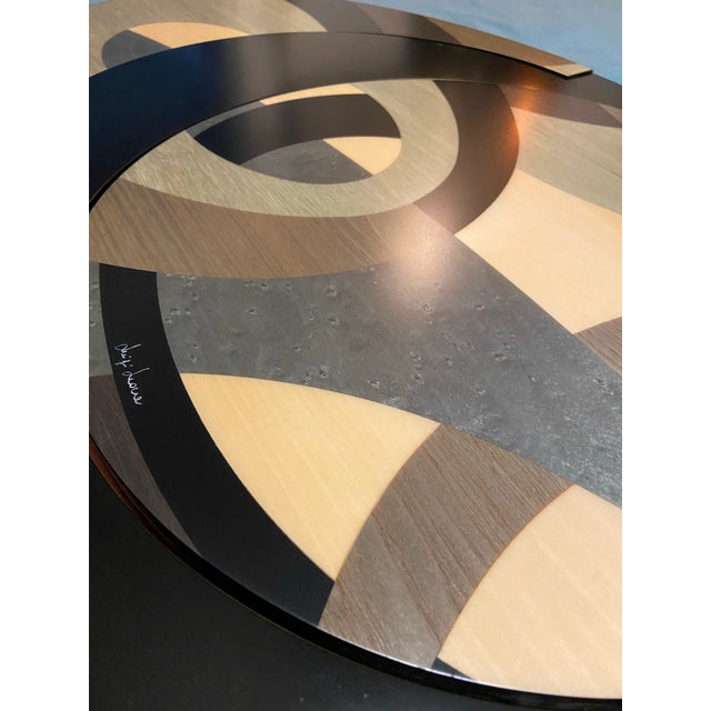 Late 20th Century Signed Luigi Leone for Gargiulo & Jannuzzi Mechanical Expanding Inlaid Wood Table Top With Lazy Susan For Sale - Image 11 of 12