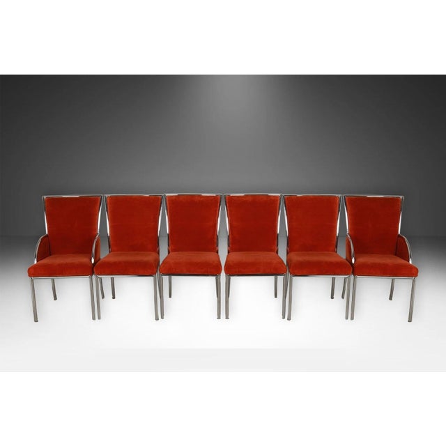 Milo Baughman Mid Century Chrome Dining Chairs Six Milo Baughman Style For Sale - Image 4 of 11
