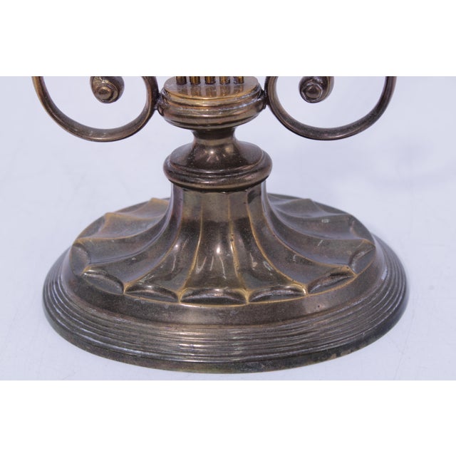 1980s Pair of Mottahedeh Brass Colonial Williamsburg Lyre Candlesticks For Sale In Philadelphia - Image 6 of 14