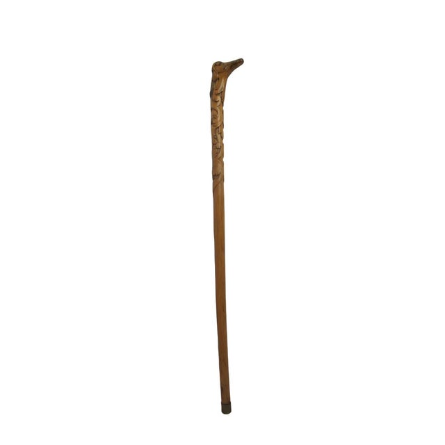 Antique Folk Art Carved Wood Dog Animal & Bearded Man Double Face Walking Stick For Sale - Image 4 of 10
