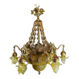 1980 French Louis XVI Bronze Yellow Crystal 14-Light Chandelier For Sale