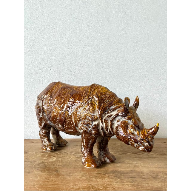 Vintage 60s Italian Glazed Ceramic Rhino For Sale In West Palm - Image 6 of 12