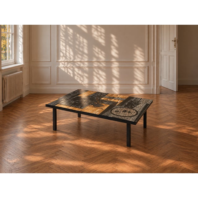 Decorative Wooden Coffee Table with Floral Motifs by Victor Cerrato, Italy, 1970s, in Flawless conditions. Designed 1970...