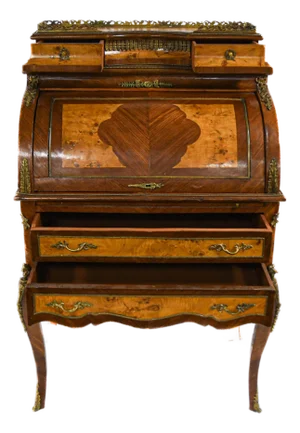 Louis XVI French Marquetry and Gilt Bronze Roll-Top Bureau De Damme