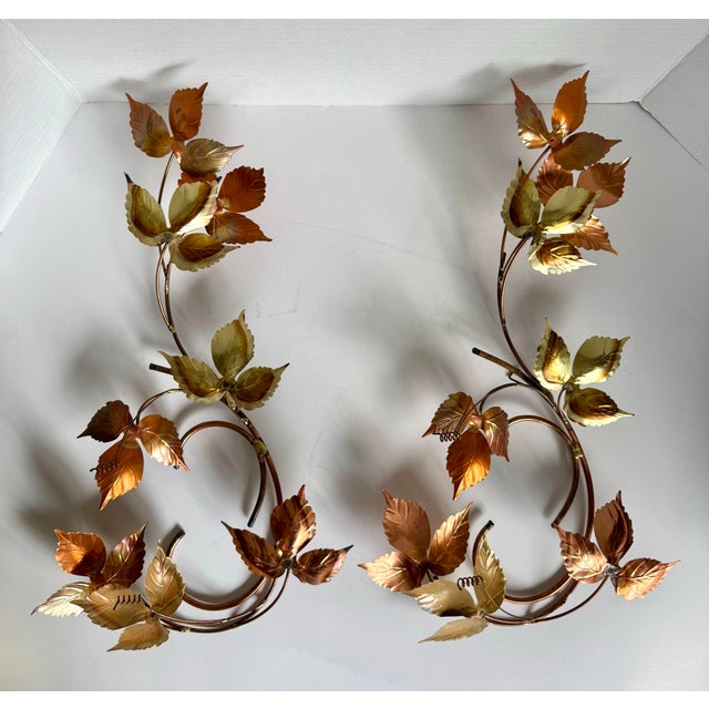 Pair of Vintage Italian Tole Vine Wall Sculptures in Copper & Gold For Sale - Image 10 of 10