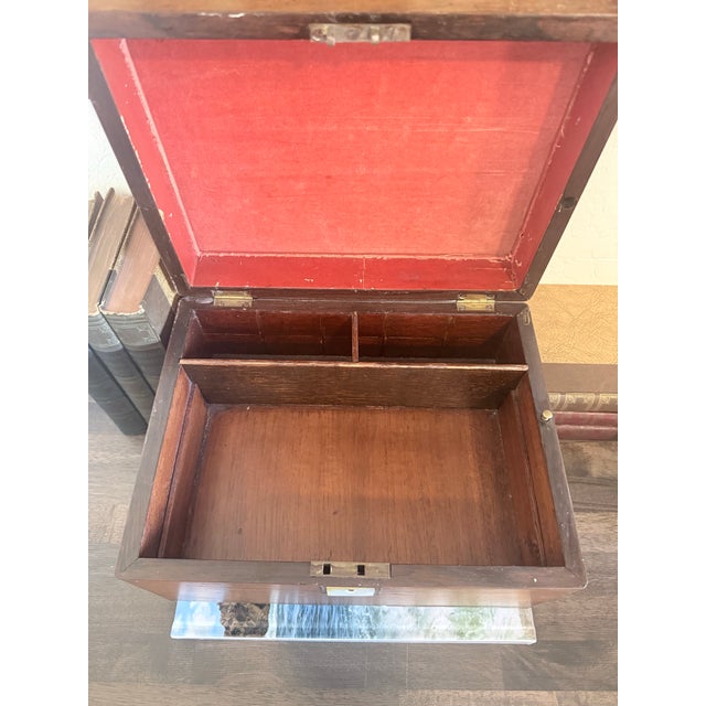 Antique Mahogany Writing Box, Victorian Document Box, Mother of Pearl Inlay, English Jewelry Box With Secret Drawer For Sale In Phoenix - Image 6 of 10