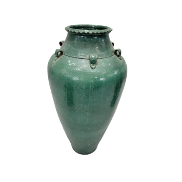 Antique Stoneware Large Green-Glazed Mataban Jar Vase For Sale - Image 4 of 5