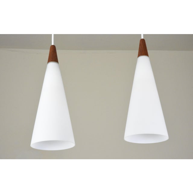 Wood Trumpet 2-Light Pendant by Fog & Mørup for Holmegaard, Denmark, 1960s For Sale - Image 7 of 13