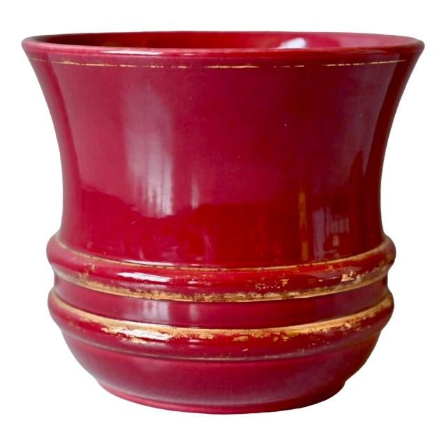 Gold Art Deco French Red and Gold Flower Pot, 1940s For Sale - Image 8 of 8