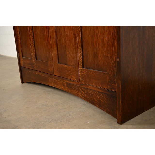 Stickley Harvey Ellis Collection Mission Arts & Crafts Inlaid Oak and Leaded Glass Armoire or Media Cabinet For Sale - Image 12 of 17