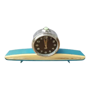 Sale 50s Vintage Art Deco Space Age Toyo Rhythm Style Streamline Turquoise Mid Century Winding Mantel Alarm Clock Hairpin Base