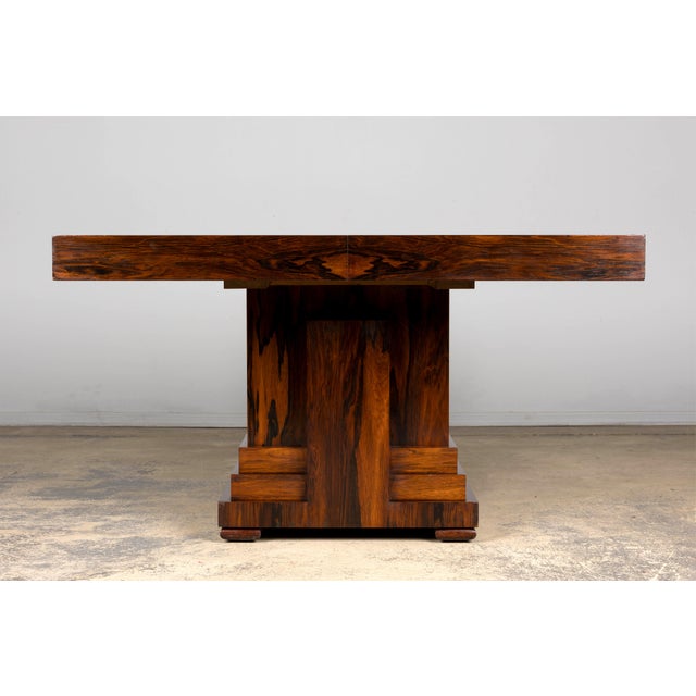 Art Deco 1930s French Art Deco Square Rosewood Dining Table With Architectural Pedestal Base For Sale - Image 3 of 18