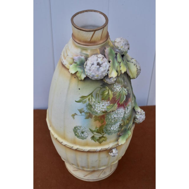 Robert Hanke Porcelain Vase Antique Austria Art Nouveau 3d Floral Encrusted For Sale - Image 13 of 18
