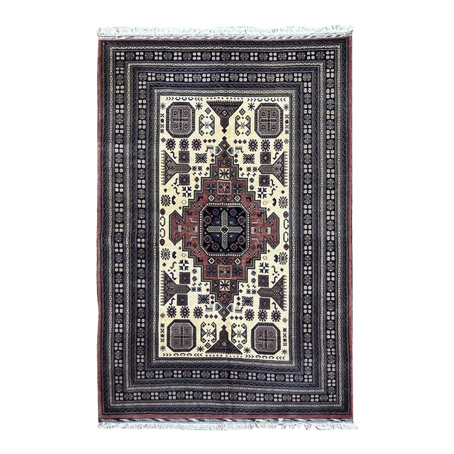 Afghan Turkmen Geometric Design Rug 6’8” X 9’10” For Sale