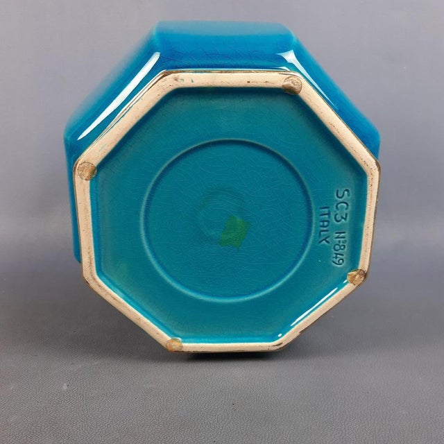Vintage Octagonal Ceramic Vase in Turquoise Gold Crackle SC3 N.849, Italy, 1950s For Sale - Image 9 of 14
