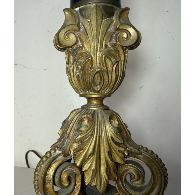 Large Antique 1800's Ornate Gilt Bronze Marble Candle Holder Electric Table Lamp For Sale - Image 10 of 12