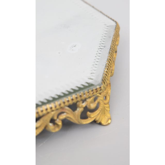 Antique French Gilt Ormolu Octagonal Mirror Plateau Tray For Sale - Image 4 of 7
