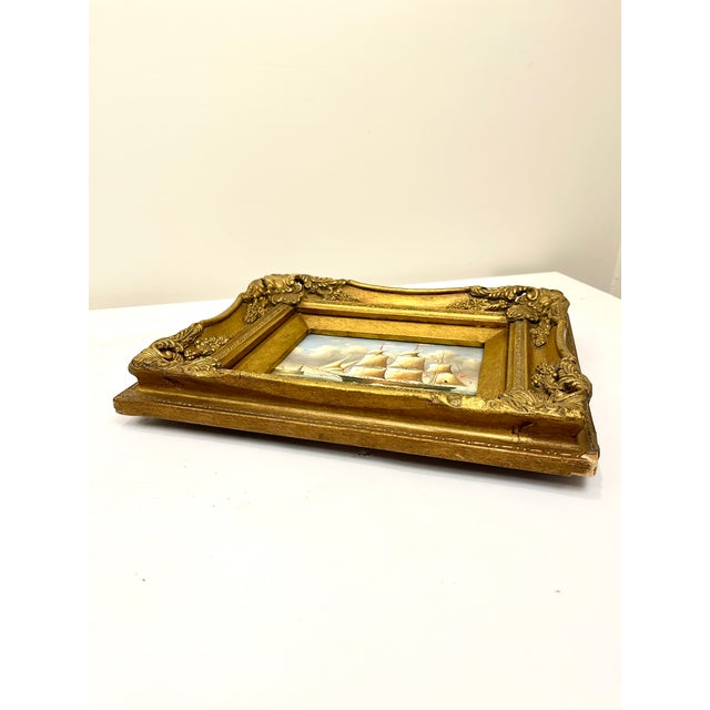 Traditional Vintage Clipper Ship Painting: Ornate Heavy Gold Frame For Sale - Image 3 of 11