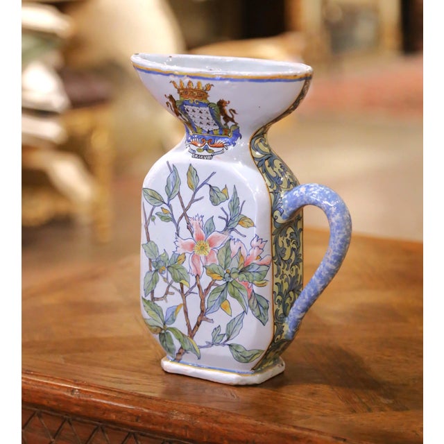 19th C. French Porquier-Beau Quimper Pitcher Vase With Coat of Arms & Bretons For Sale - Image 11 of 14