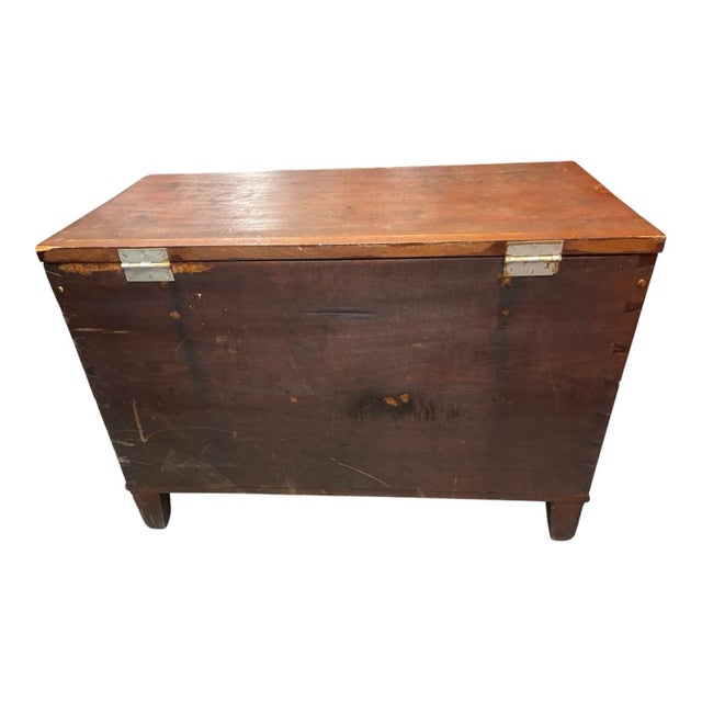 Dovetail Antique Wood Trunk Primitive Wood Box With Candle Box Hope Chest Coffee Table For Sale - Image 6 of 8